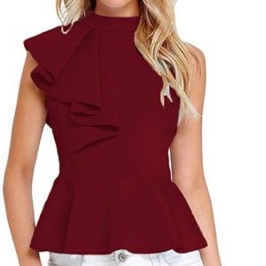 Peplum Top Red Size XXL- Model Is Wearing A Small